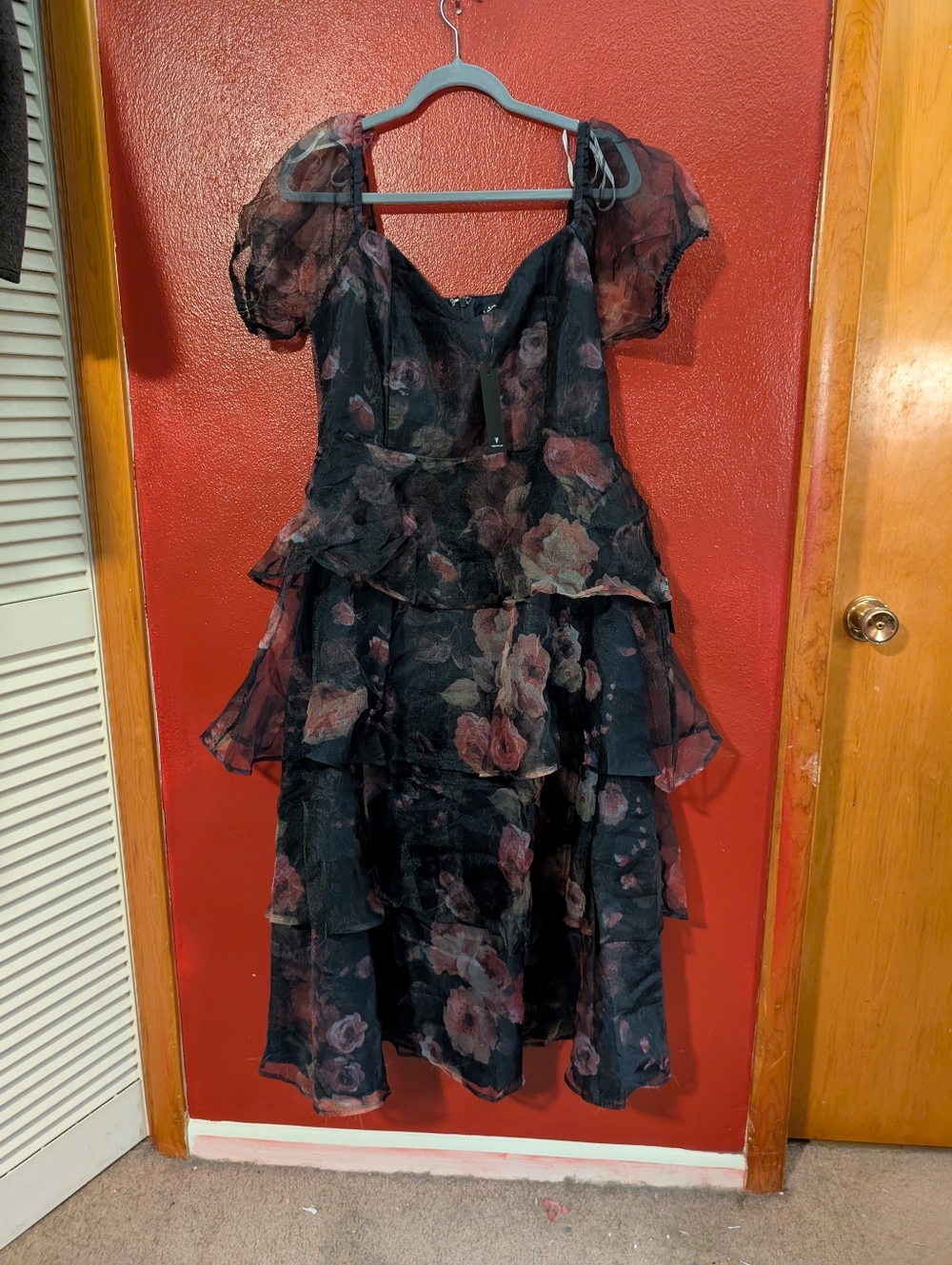 Lulu's Navy Floral Tiered Ruffle Midi Dress